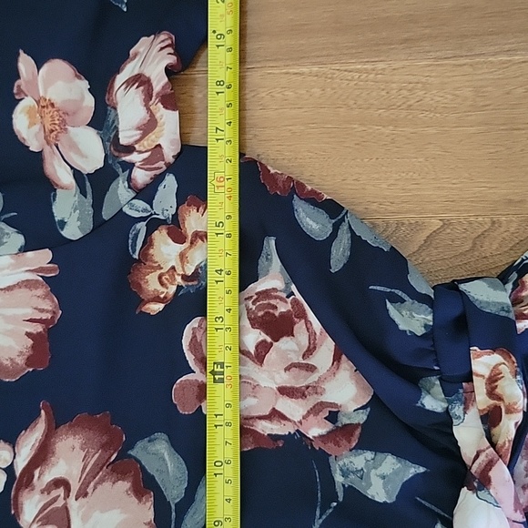 Charles Henry Flutter Sleeve Shift Dress Blue Pink Floral Tie Waist Small - Picture 9 of 11